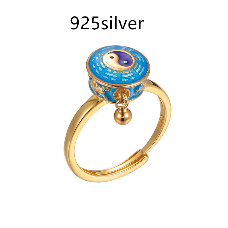 Buddhist Rotating Ring Six Character Mantra Turning Cylinder Copper Enamel Lotus Meditation Ring Transfer Ring