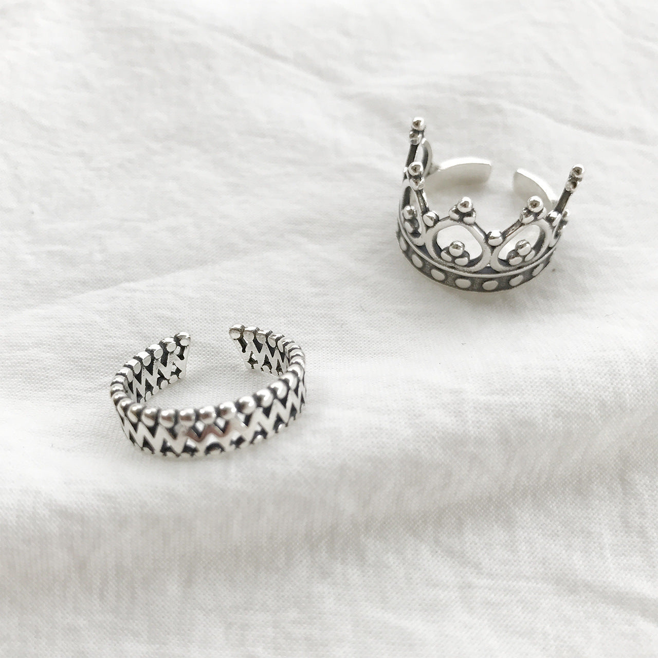 Womens Sterling Silver Ring Retro Crown Design Electroplated S925 Silver Ring Festival Gift For Her Grace Gleam