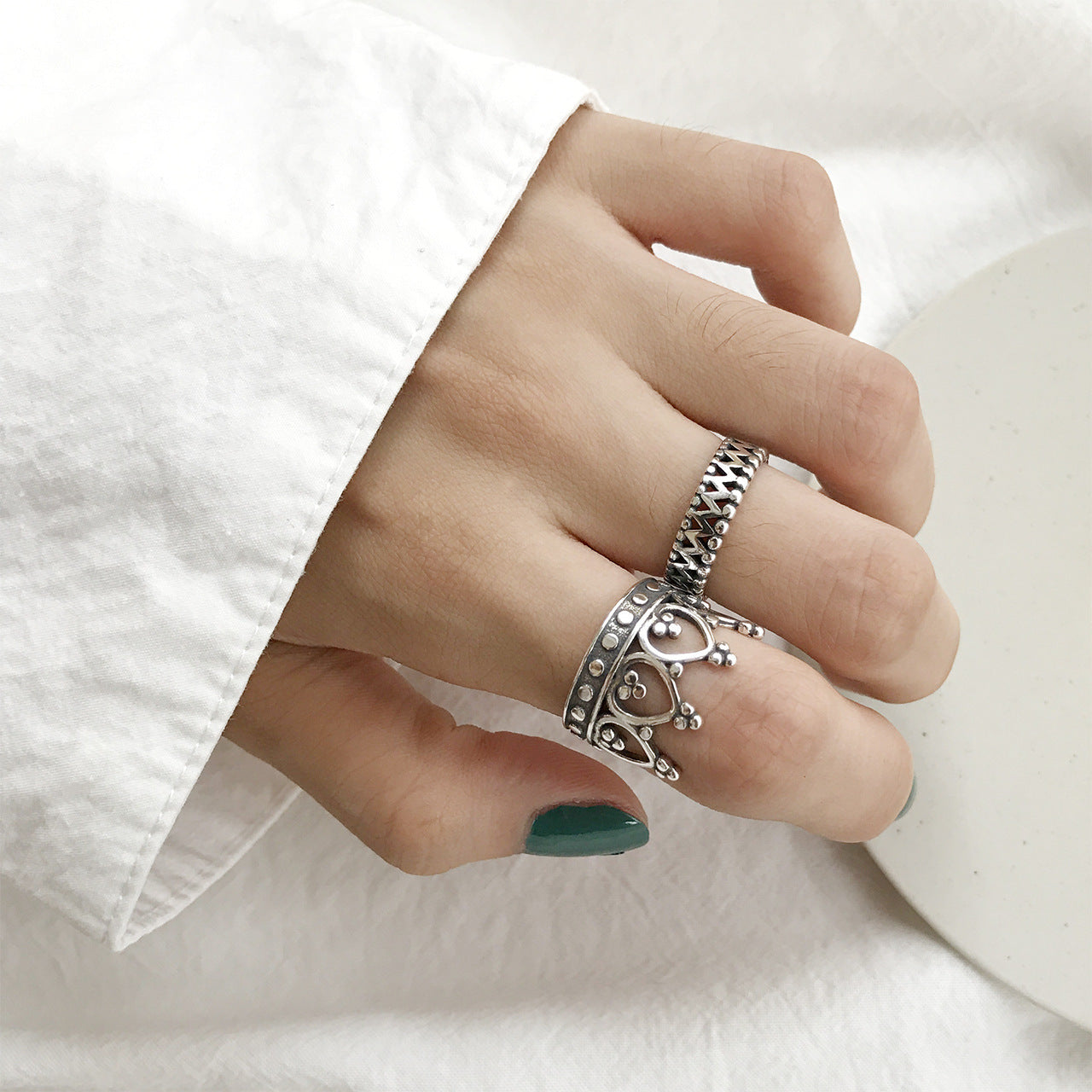 Womens Sterling Silver Ring Retro Crown Design Electroplated S925 Silver Ring Festival Gift For Her Grace Gleam