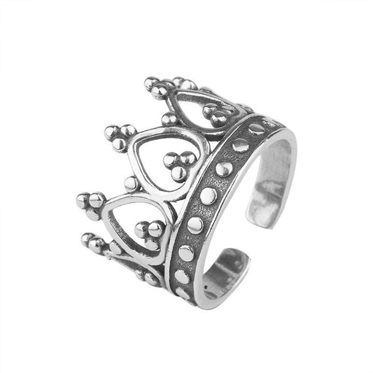 Womens Sterling Silver Ring Retro Crown Design Electroplated S925 Silver Ring Festival Gift For Her Grace Gleam