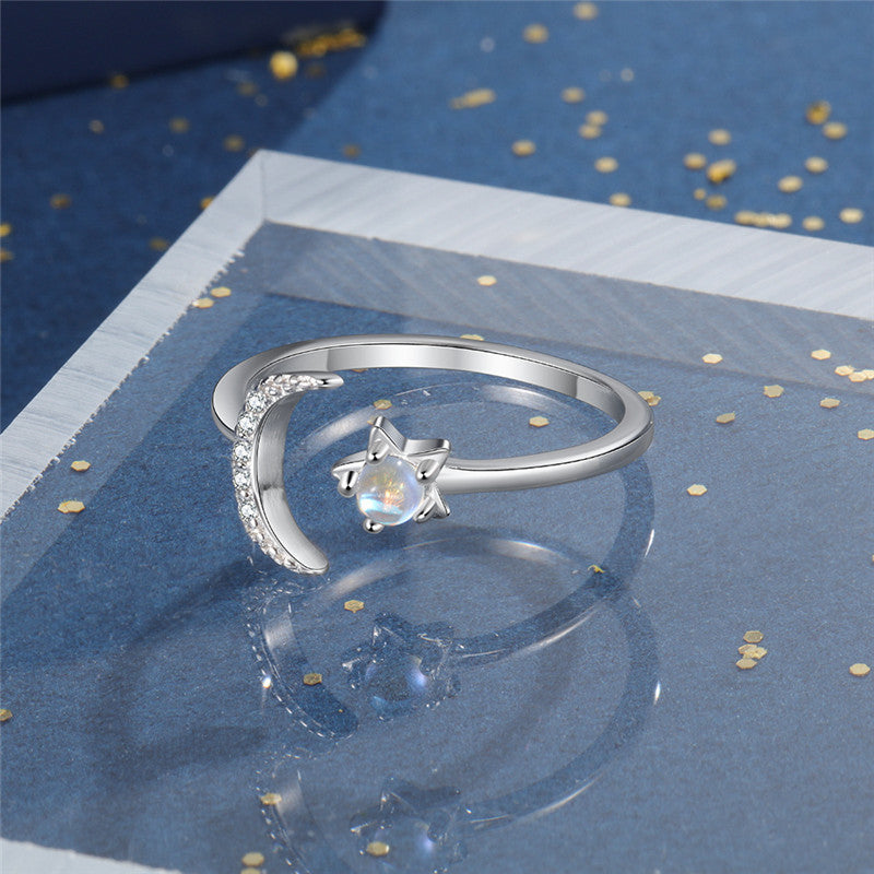 Womens Sterling Silver Star Ring Gemstone Jewelry Elegant Star Design Electroplated Accessory Fashion Gemstone