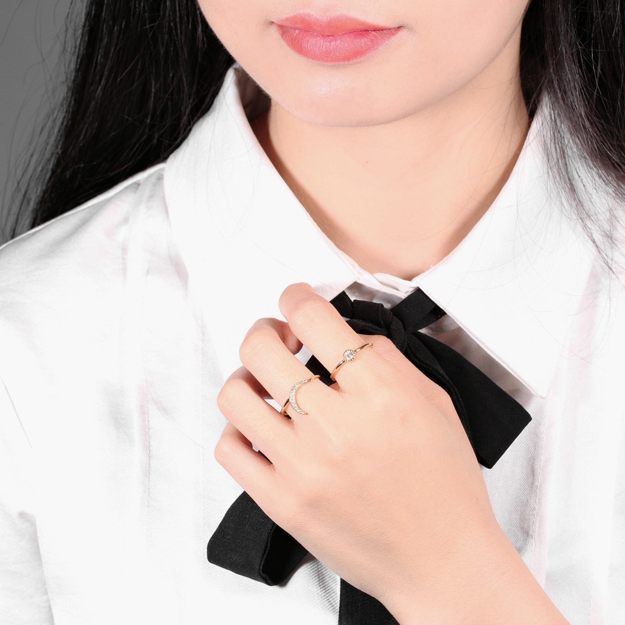 Womens Ring Sun Moon Crystal Inlaid Gold Plated Fashion Jewelry Geometric Design Elegant Durable Versatile Unique