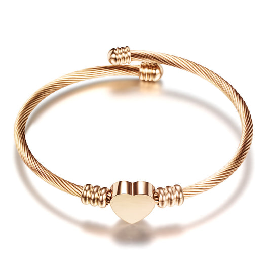 Womens Titanium Steel Bracelet Gold Inlaid Geometric Bead Design With Artificial Gemstones Individually Packed