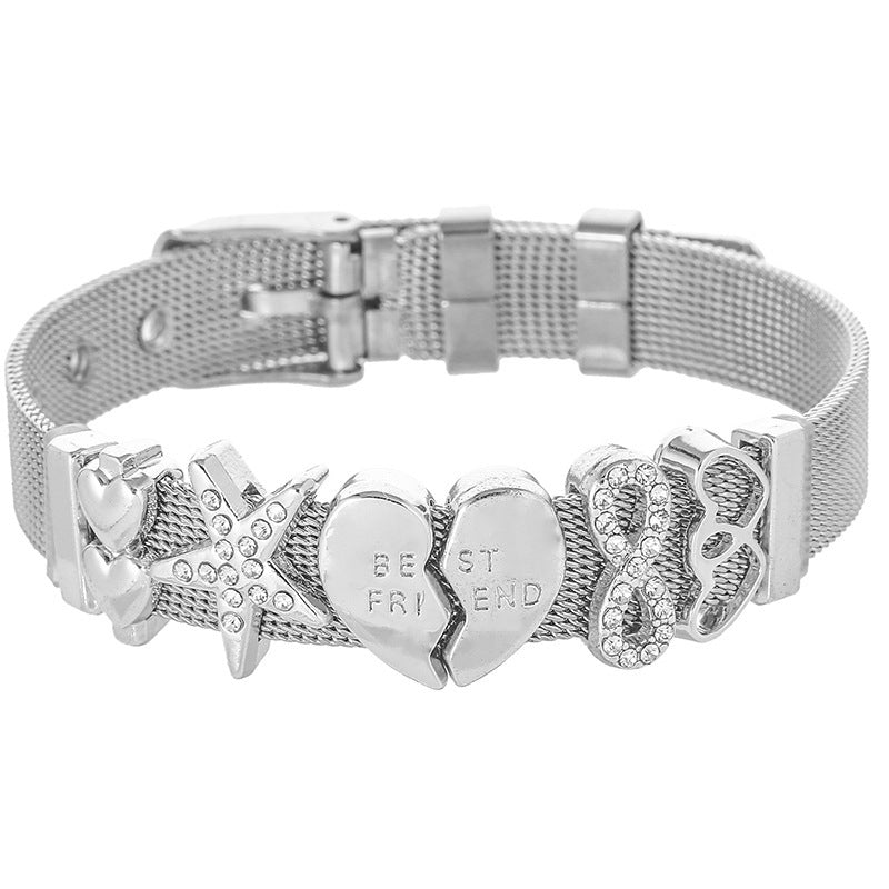 Unisex Stainless Steel Letter Bracelet With Diamond Crown Design And Electroplated Watch Chain Jewelry Jewelry