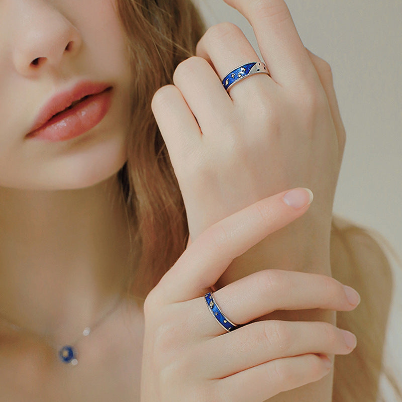 Copper Constellation Couple Ring For Lovers A And B With Electroplating Finish And Gutta Percha For Lovers Ring