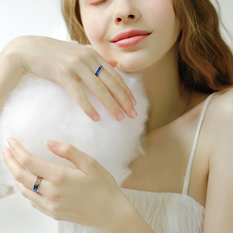 Copper Constellation Couple Ring For Lovers A And B With Electroplating Finish And Gutta Percha For Lovers Ring