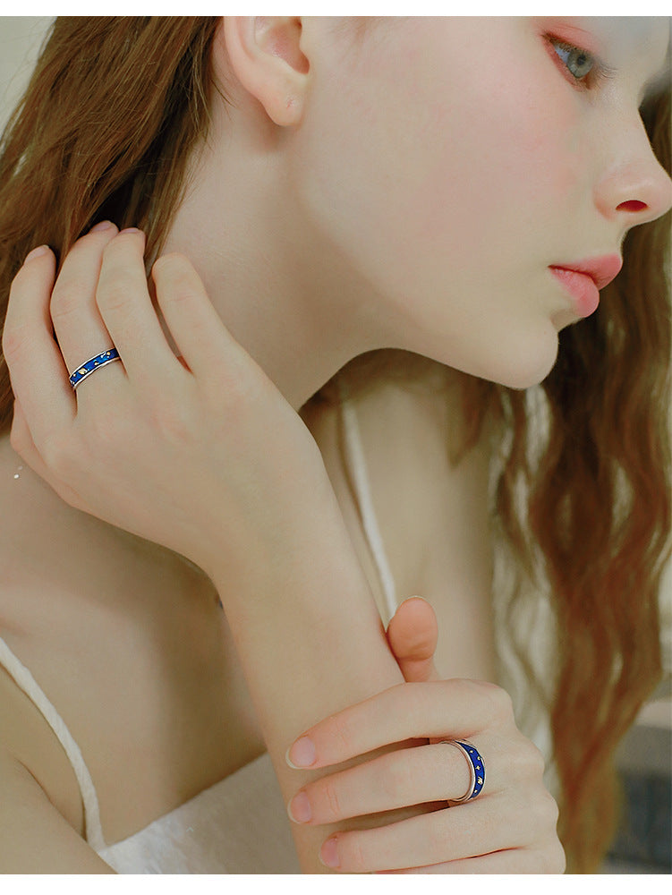 Copper Constellation Couple Ring For Lovers A And B With Electroplating Finish And Gutta Percha For Lovers Ring