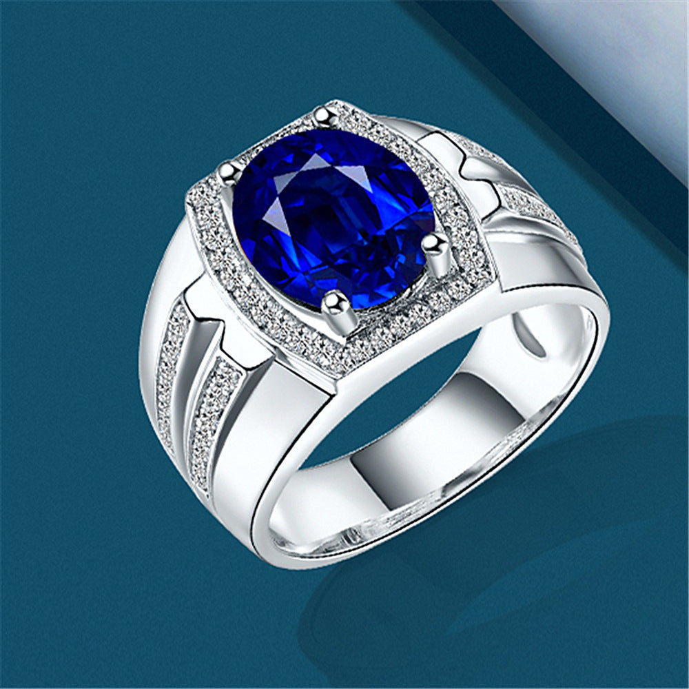 Sapphire Ring With 18K Gold Plated Blue Crystal Accent For Elegant Engagement Wear Unisex Style And Adjustable