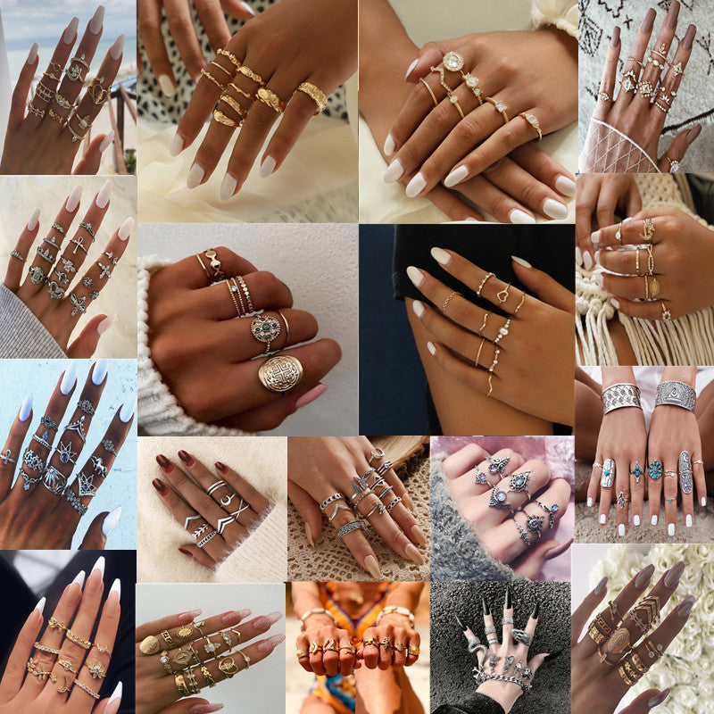 Womens Bohemian Wide Band Ring Alloy Geometric Index Finger Ring With Artificial Gemstones European American Alloy