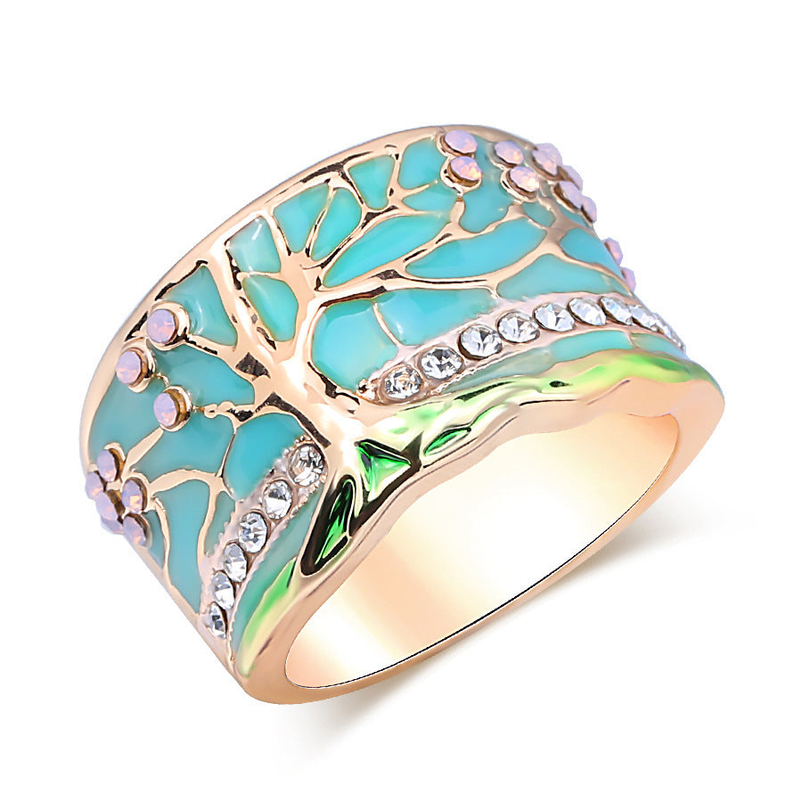 Womens Tree Leaf Ring Golden Enamel Alloy Everyday Wear