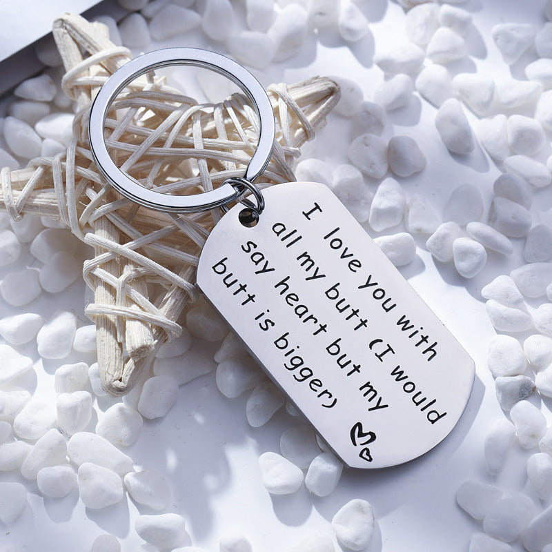 Unisex Military Stainless Steel Keychain Engraved Lettering Matching Set for Him and Her Couple Key Ring Gift Idea