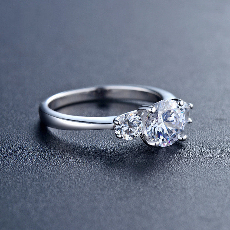 Elegant Platinum Plated Sterling Silver Ring With Synthetic Zirconia Stones For Women Fashion Jewelry Everyday