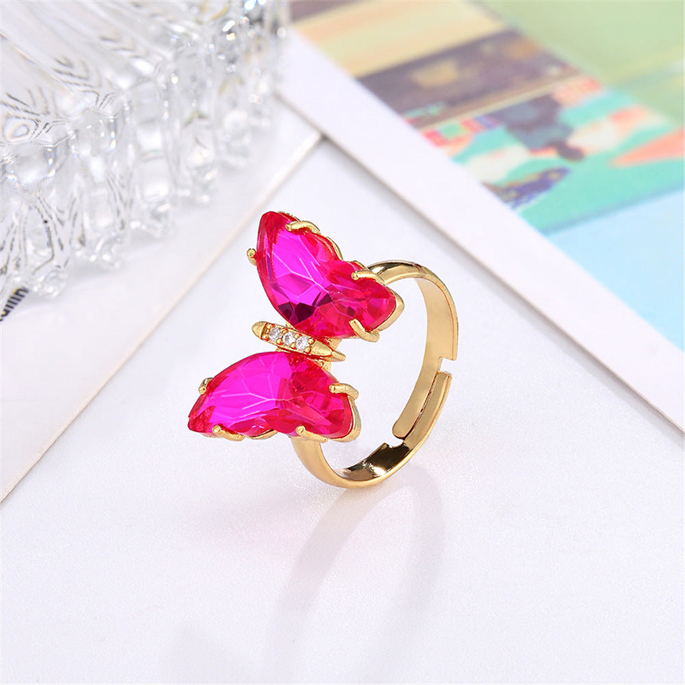 Butterfly Ring Adjustable Gold Plated Zircon Crystal Copper Inlaid Elegant Fashion Jewelry Gift For Her Always