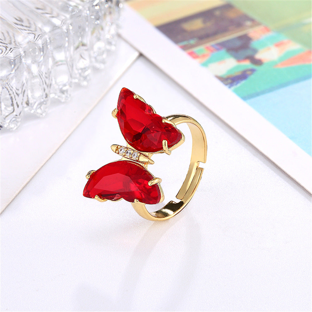 Butterfly Ring Adjustable Gold Plated Zircon Crystal Copper Inlaid Elegant Fashion Jewelry Gift For Her Always
