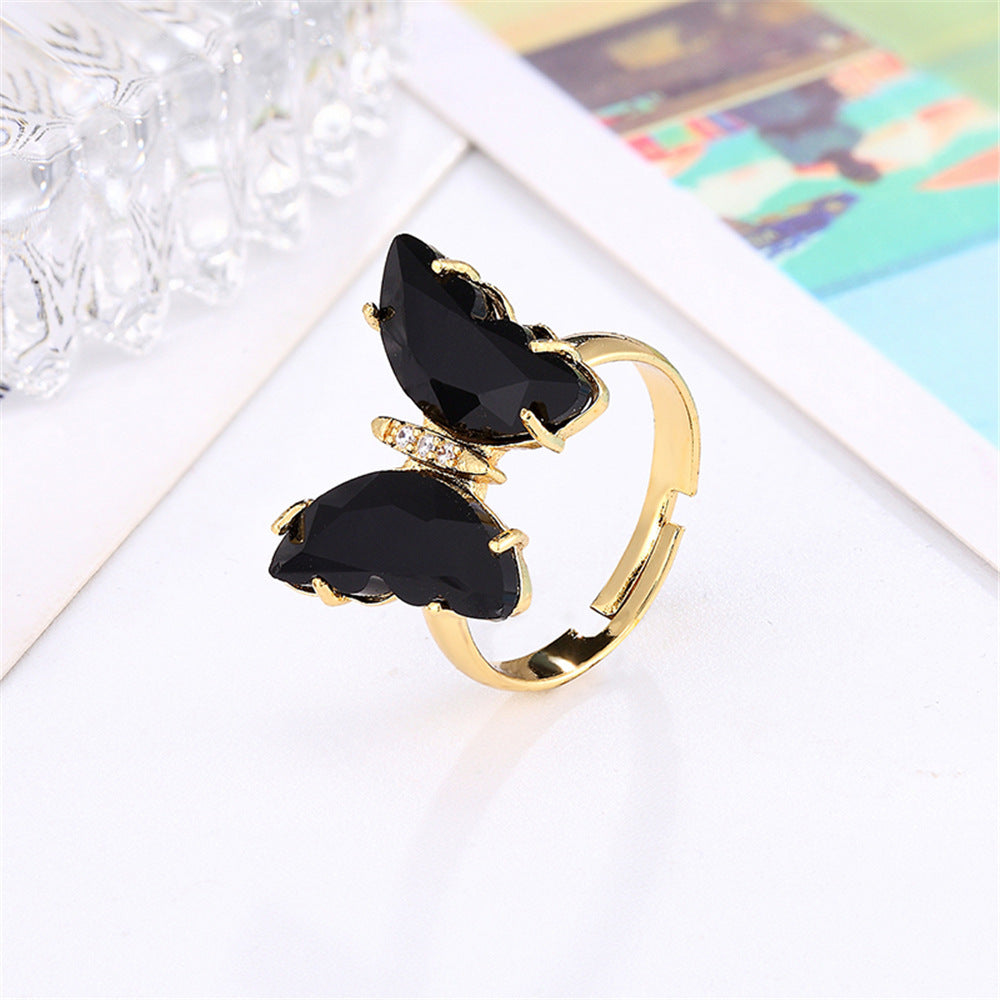 Butterfly Ring Adjustable Gold Plated Zircon Crystal Copper Inlaid Elegant Fashion Jewelry Gift For Her Always
