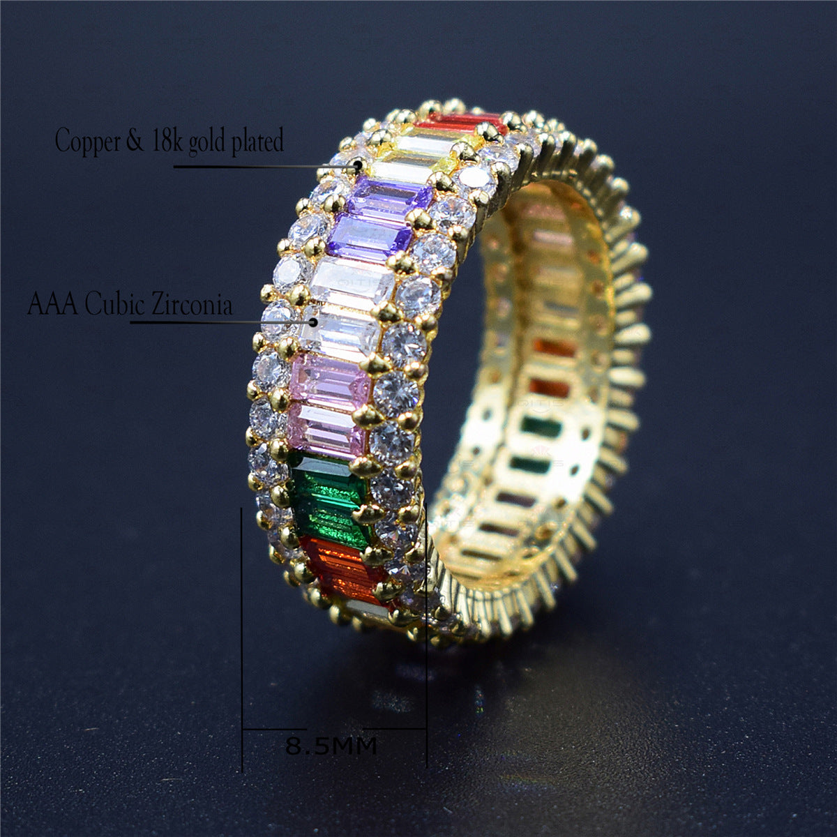 Womens Cross Ring with Zircon Micro Inlaid Copper European and American Style 18K Gold Plated Ring Fashion Jewelry for Girls and Women Party