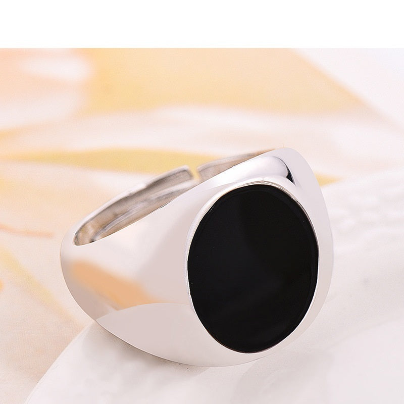 Adjustable Black Copper Ring With Gold Plating Inlaid Gems