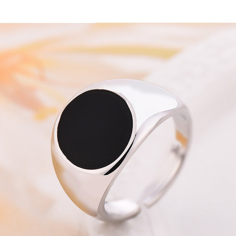 Adjustable Black Copper Ring With Gold Plating Inlaid Gems