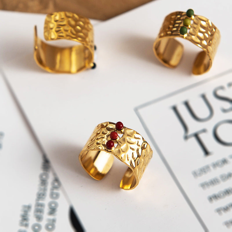 Womens Stainless Steel Ring With Geometric Design 18K Gold Plated Titanium Steel Ring Retro European American