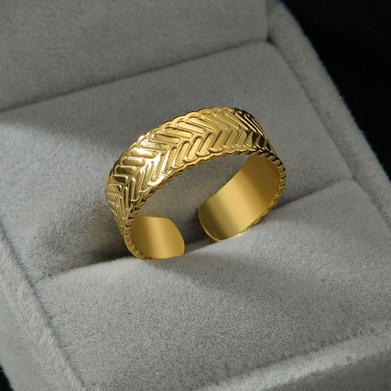 Womens Gold Plated Stainless Steel Oval Texture Geometric Adjustable Opening Bracelet Fashion Jewelry Gift Lux