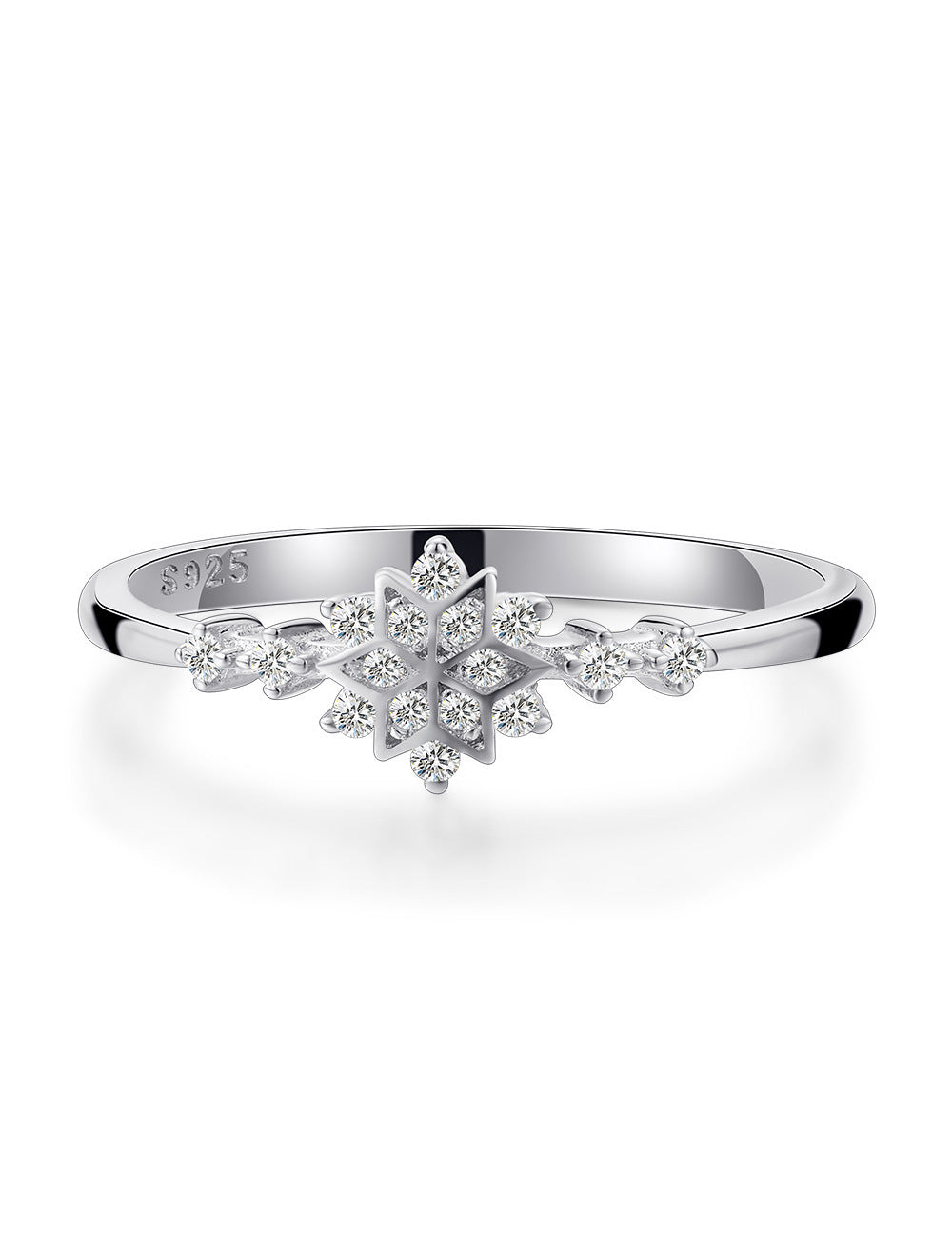 Womens Sterling Silver Snowflake Ring With Gold Plated Inlaid Gems Flower Design 925 Silver Ring European Ring