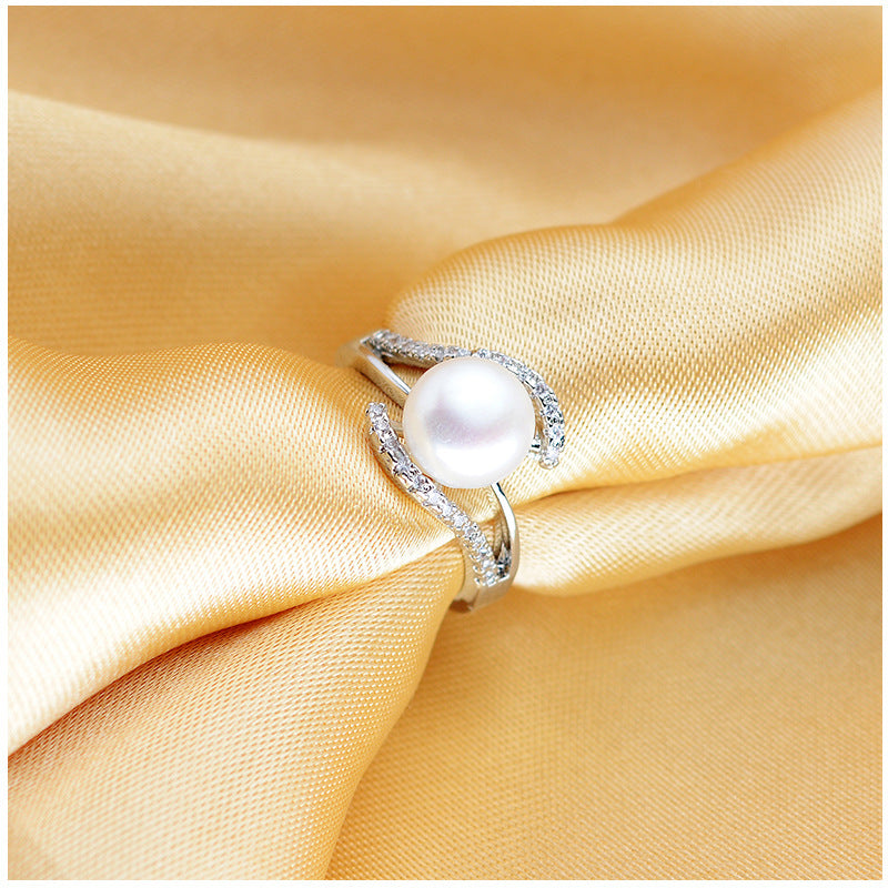 Freshwater Pearl Ring for Women Adjustable Opening Fashionable Ring Simple White Pearl Jewelry for Casual Wear