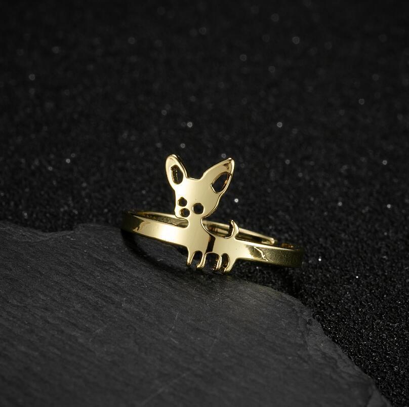 Adjustable Chihuahua Ring Stainless Steel Animal Lover Jewelry Gold Finish Perfect Gift For Dog Owners Perfect