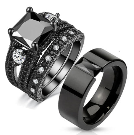 Geometric Metal Ring Fashion Jewelry Black Zircon Black Diamond Inlay Electroplated Finish Elegant Ring Classic