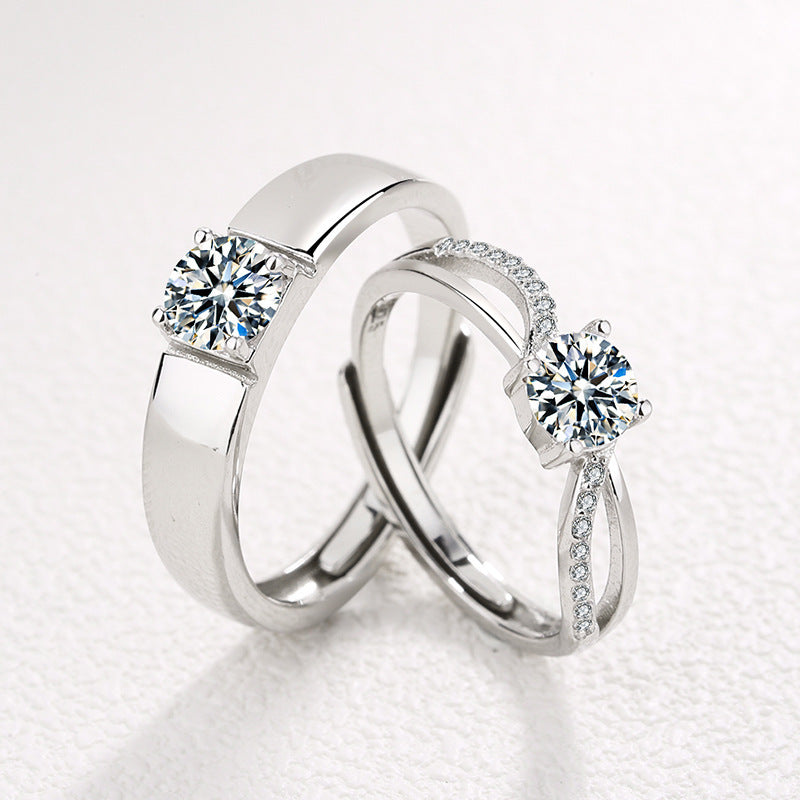 Couple Rings For Men And Women S925 Silver Geometric Design Matching Promise Rings Wedding Bands Engraved Gems