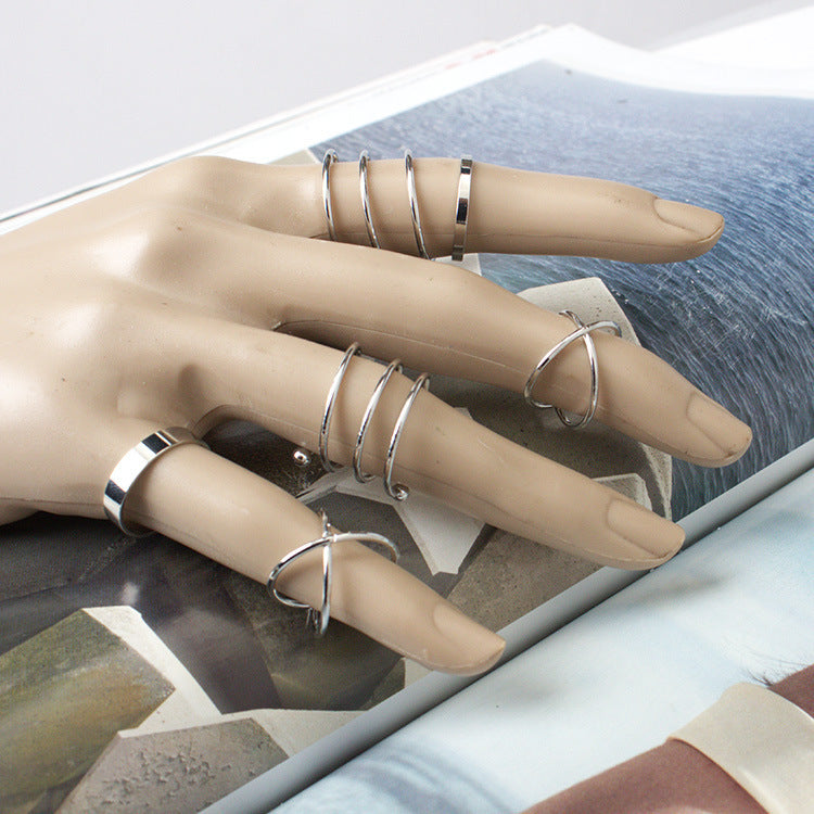 Womens Fashion Rings Set 6 Piece Retro Exaggerated Geometric Design Alloy Rings Gold Silver Electroplated Style