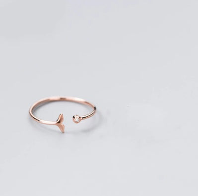 Sterling Silver Open Fishtail Ring for Women Round Diamonds Fengsen Style Japanese Korean Elegant Gift for Her