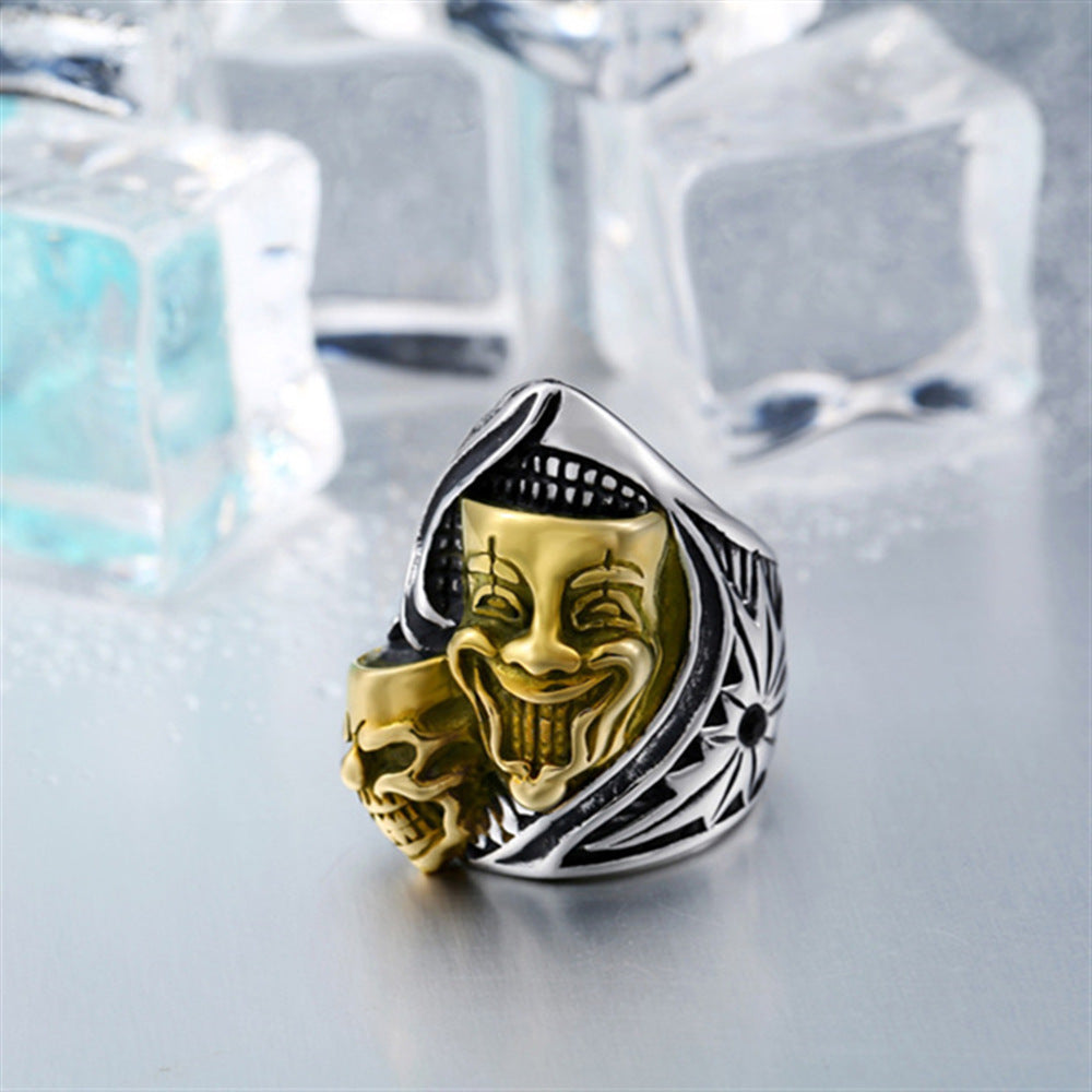 Mens Double Ghost Head Ring European American Alloy Fashion Ring For Festivals Parties Cool Biker Jewelry Gift
