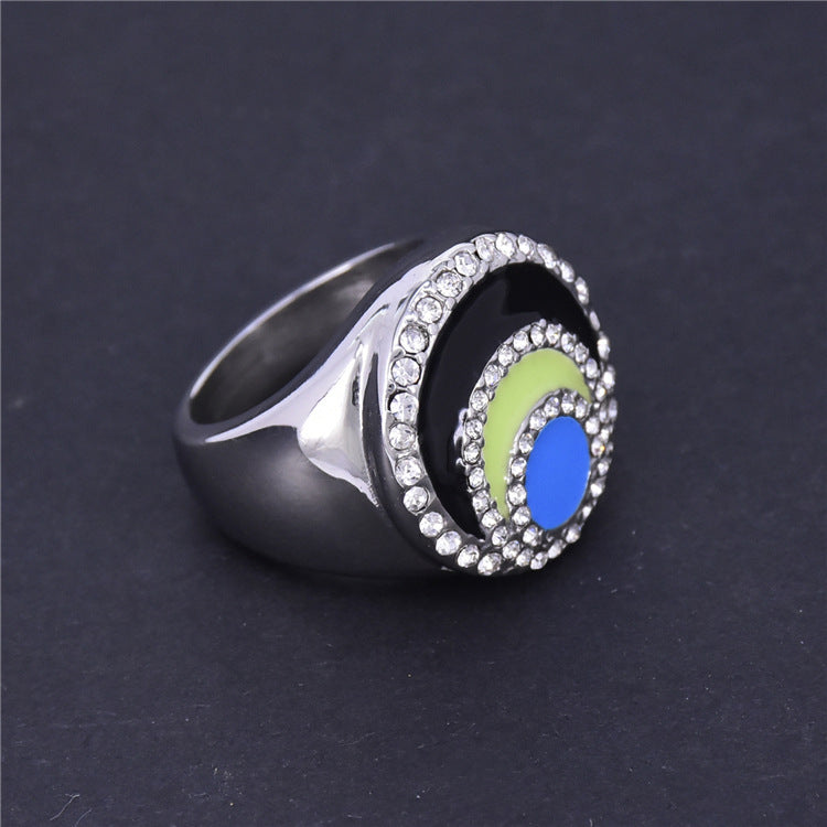 Womens Titanium Steel Ring Polished Dripping Oil Inlaid Rhinestone Casting Rings Fashion Jewelry Gifts for Her