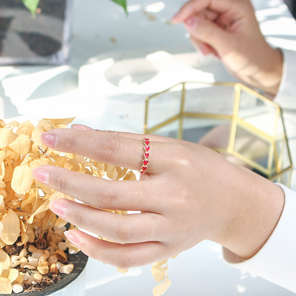 Heart Ring Alloyed Dripping Love Heart Exquisite Fashion Ring For Women Red Black Peach Heart Design All Match