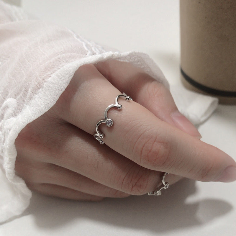 Womens Adjustable Ring Crown Star Korean Design White Gold Copper Ring Zircon Inlay 3A Zircon Crown Ring Stars