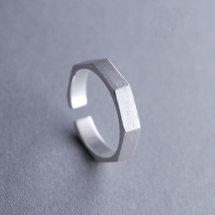 Sterling Silver Geometric Ring With Diamond Accent Horn Open Design Adjustable Brushed Fashion Ring Chic Style