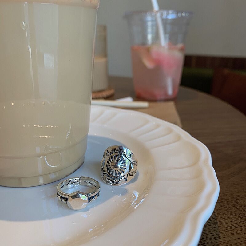 Womens Sterling Silver Ring Vintage Geometric Adjustable Open Band Jewelry Travel Souvenir Gift For Daily Wear