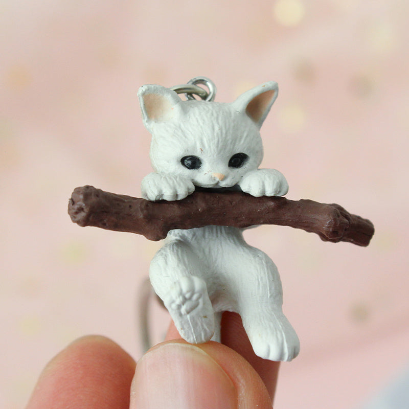 Cartoon Cat Keychain Twig Branch Pendant For Handbag Purse Car Bell Buckle Design Cute Kitty Charm Small Charm