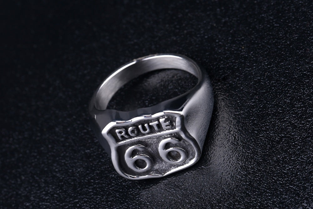 Titanium Steel Ring Vintage Style US Route 66 Casting Ring For Men Durable Polish Finish For Daily Wear Travel