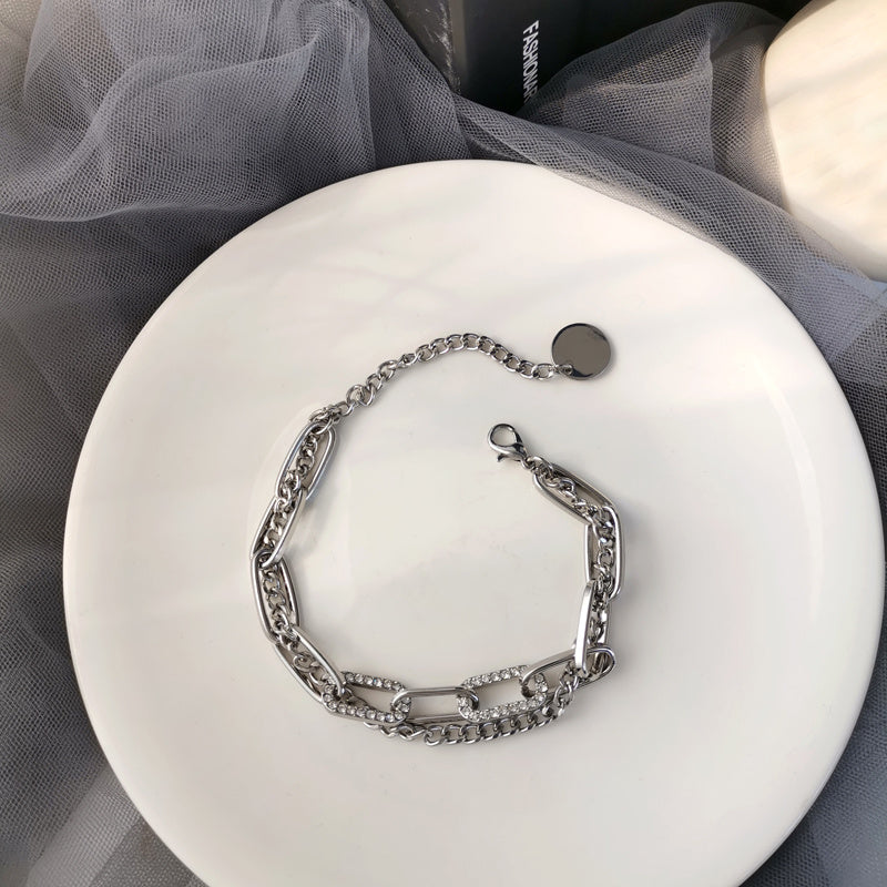 Womens Multi Layer Diamond Inlaid Adjustable Alloy Bracelet Silver Gold Tone Japanese Korean Style Gift For Women