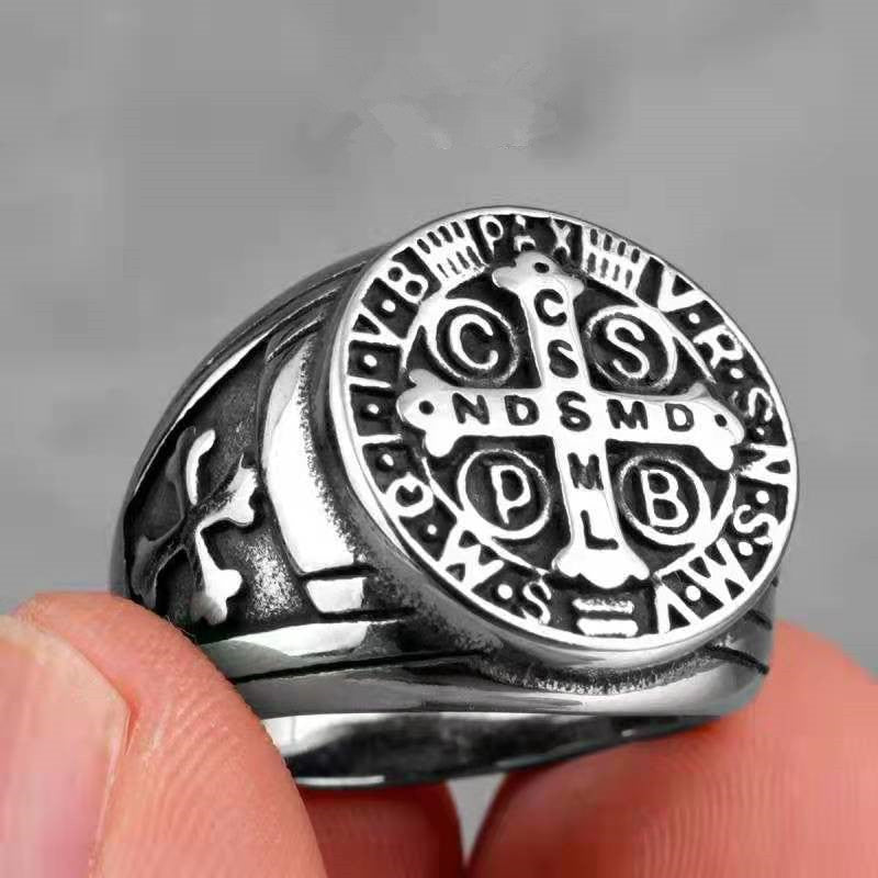 Titanium Steel Ring Cross Mens Ring Stainless Steel European And American Fashion Mens Personality Ring Design