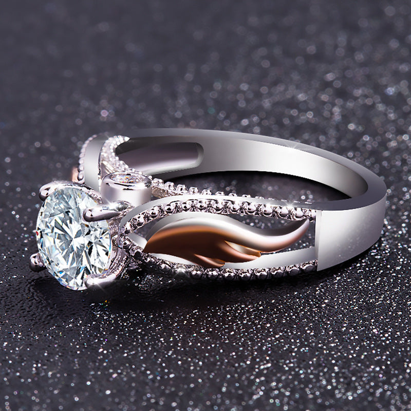 Angel Wings Zircon Gold Ring Copper Jewelry For Ladies Creative European Styles Factory Directly Sales Elegant