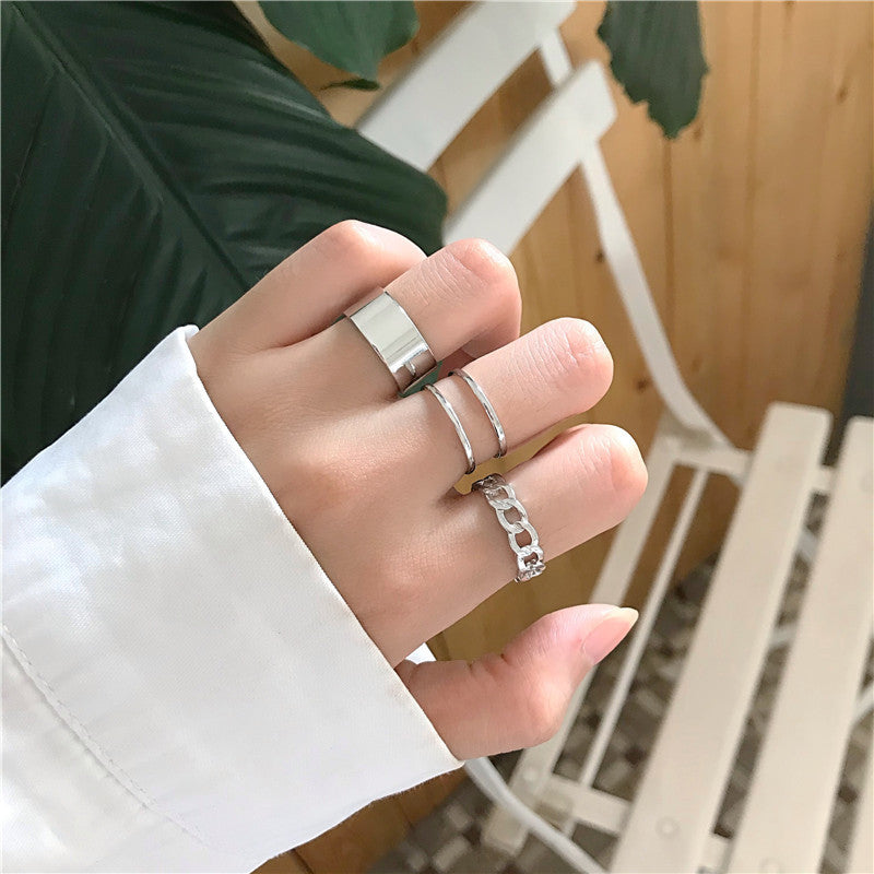 Womens Geometric Ring Set Adjustable Opening Index Finger Ring Electroplated Retro Knuckle Ring Geometric Ring