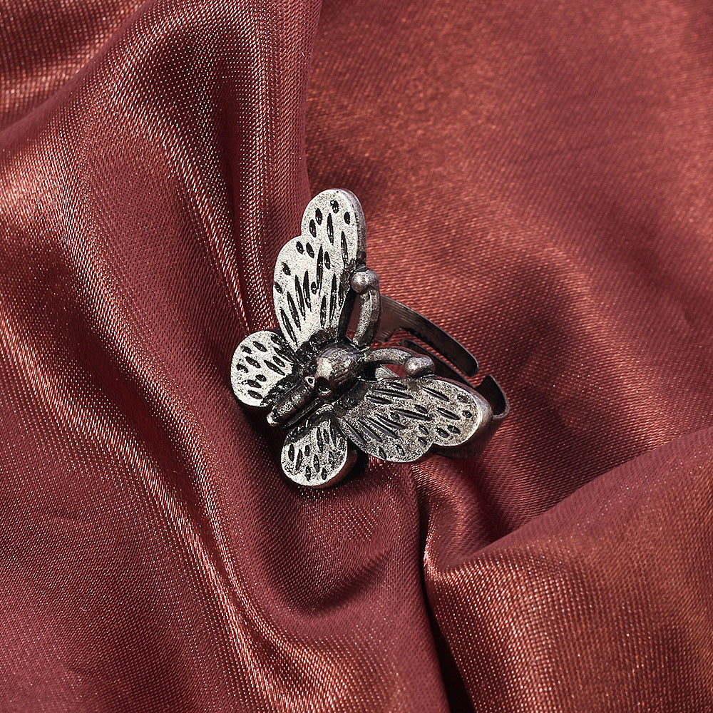 Butterfly Ring Adjustable Metal Jewelry Retro European Geometric Style Womens Fashion Ring Individually Packed