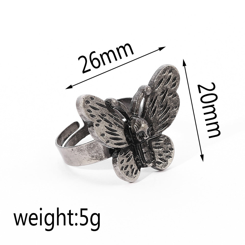 Butterfly Ring Adjustable Metal Jewelry Retro European Geometric Style Womens Fashion Ring Individually Packed