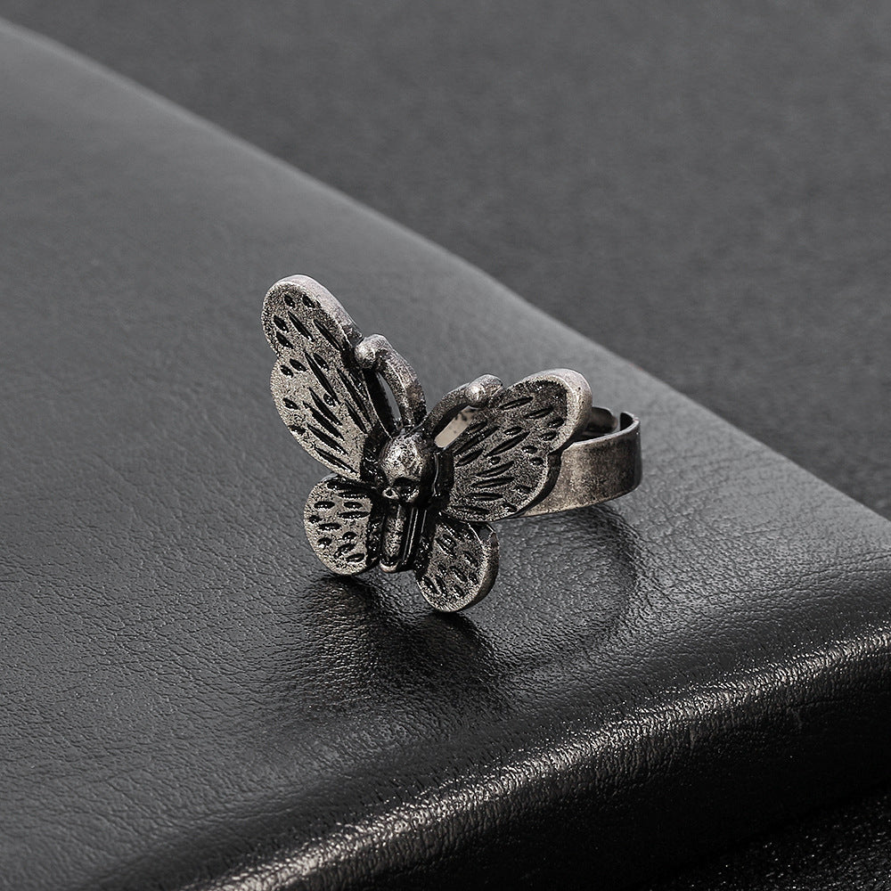 Butterfly Ring Adjustable Metal Jewelry Retro European Geometric Style Womens Fashion Ring Individually Packed