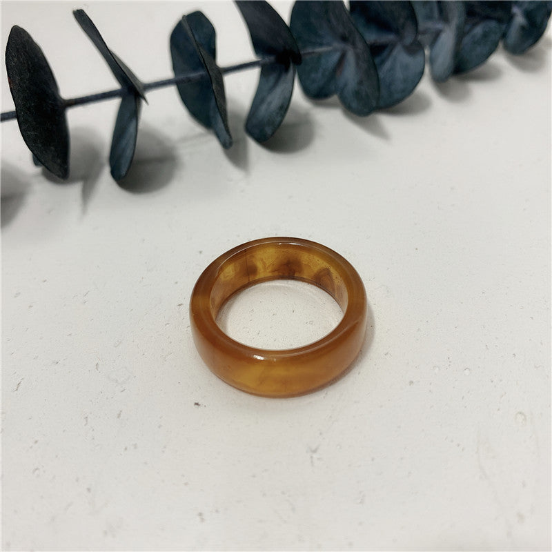 Womens Acrylic Ring Korean Retro Style Temperament Fashion Ring Simple Wild Ivory White Milk Tea Color Vintage