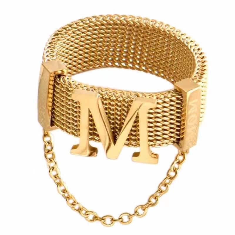 Womens Titanium Steel Letter Ring Non Fading Fashion Electroplated Jewelry Durable Birthday Gift Unique Design
