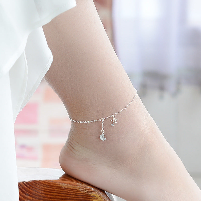 Womens Star And Moon Bracelet Anklet Set Inlaid Gemstone Jewelry Star Charm Bracelet And Moon Anklet Fashion Jewelry