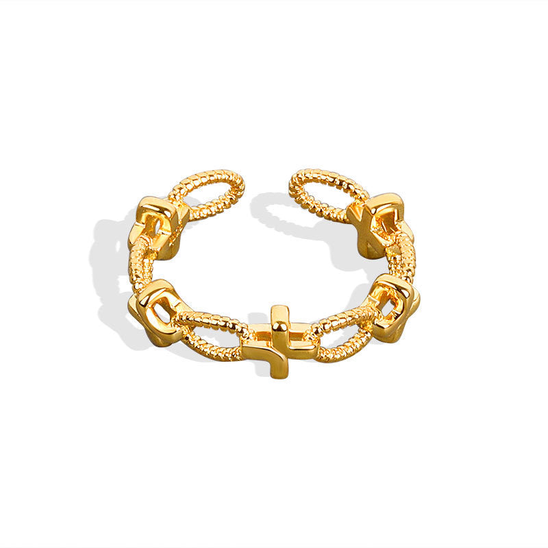 Adjustable Cross Twist Ring Hollow Geometric Modern Copper Ring With Platinum Or Gold Finish Open Design Shine